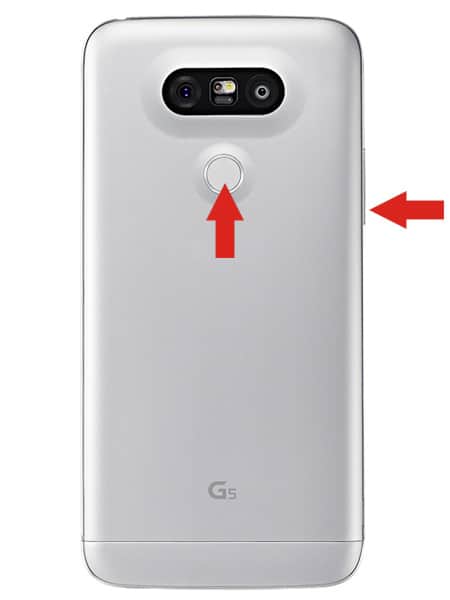 Klawisze twardego resetu Sposób 2 w telefonach LG G3, G4, G5, G7 i podobnych